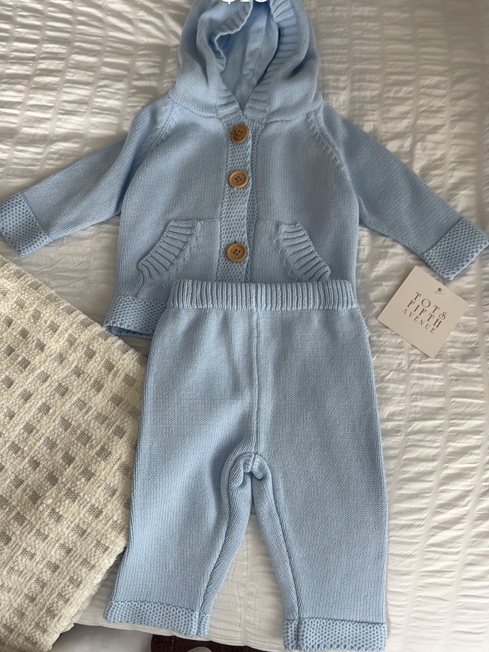 Tots Avenue Light Blue Knit Hooded Two-Piece Set